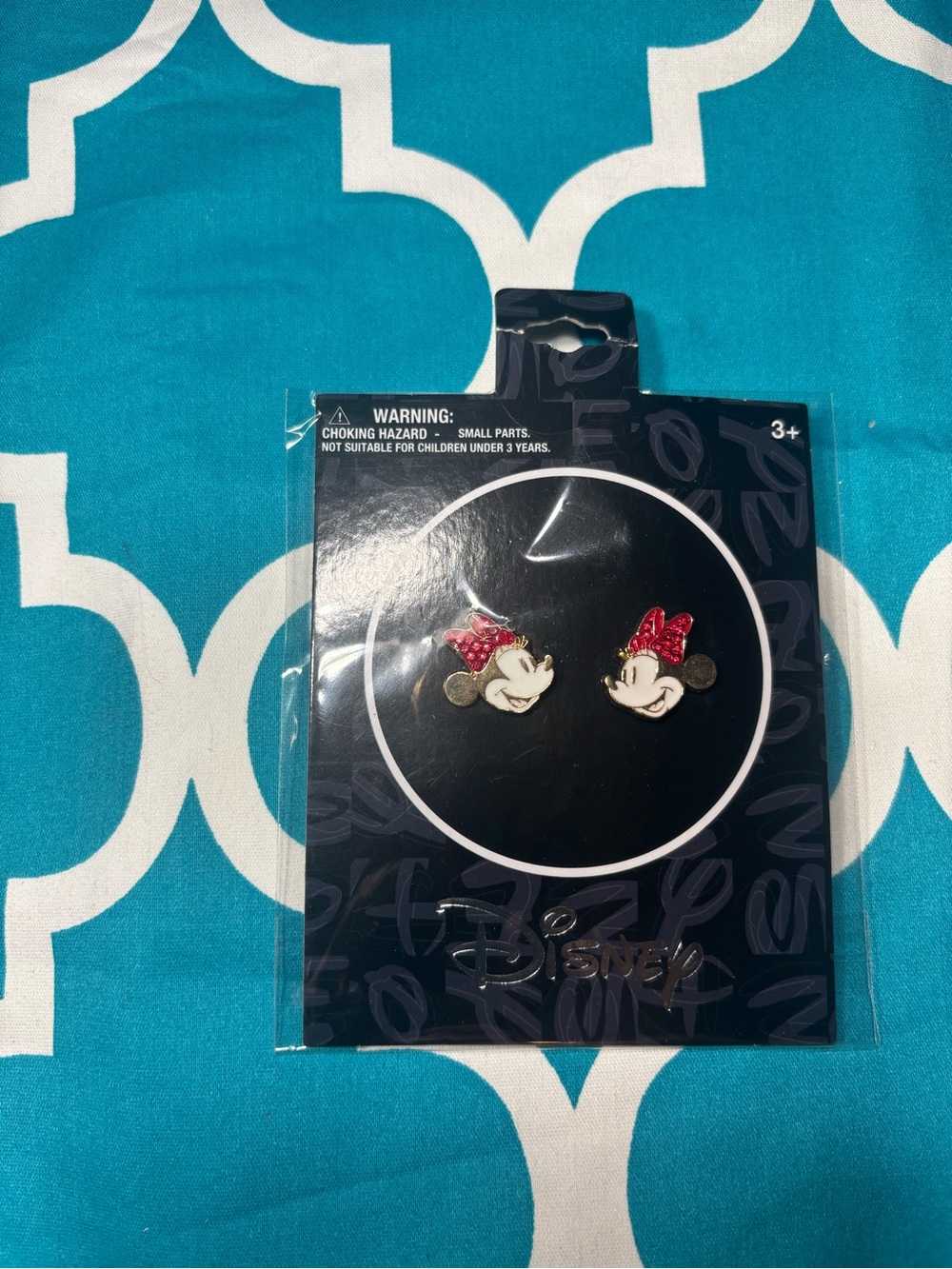 New Disney Minnie Mouse Head Stud Gold Earrings with Red Bow